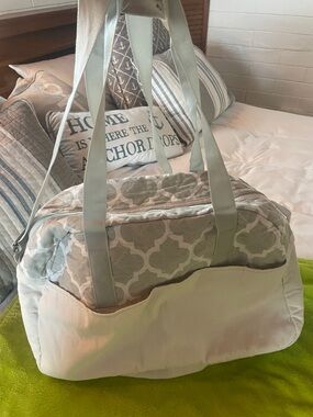 Soft white  & Gray Quilted Travel Duffel Bag